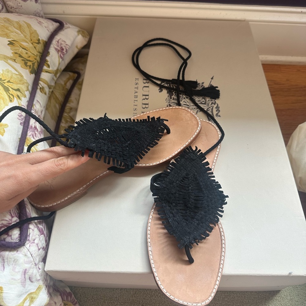Joie Black Fringe Sandals